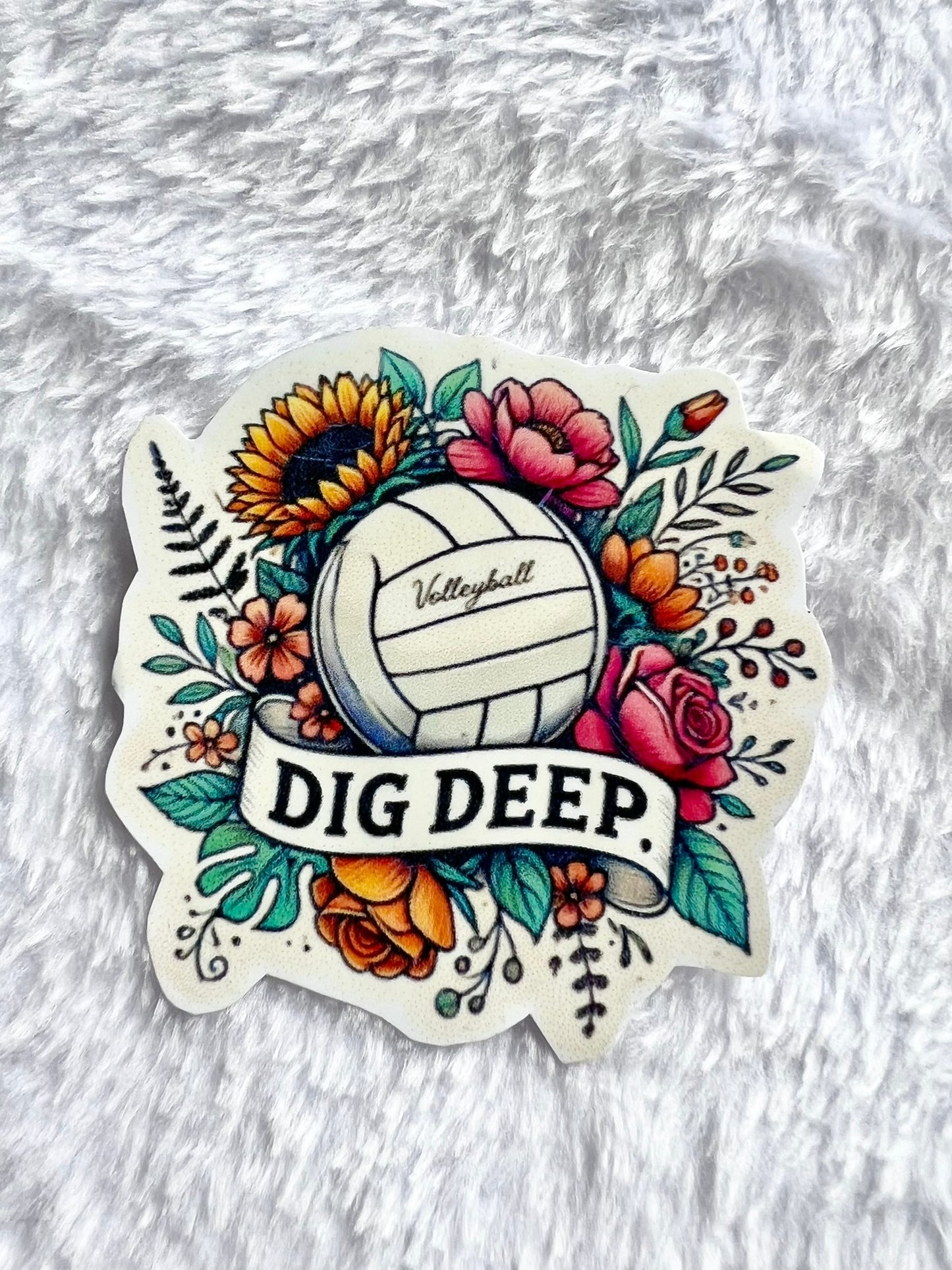 Dig Deep Floral Volleyball Sticker