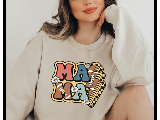 Mama Flower Power Football Crewneck