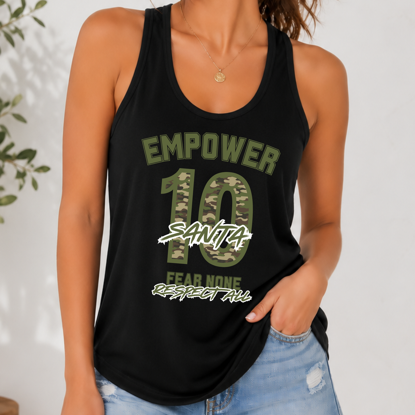 Custom Empower  Green Camo Number Tank – Fear None Respect All