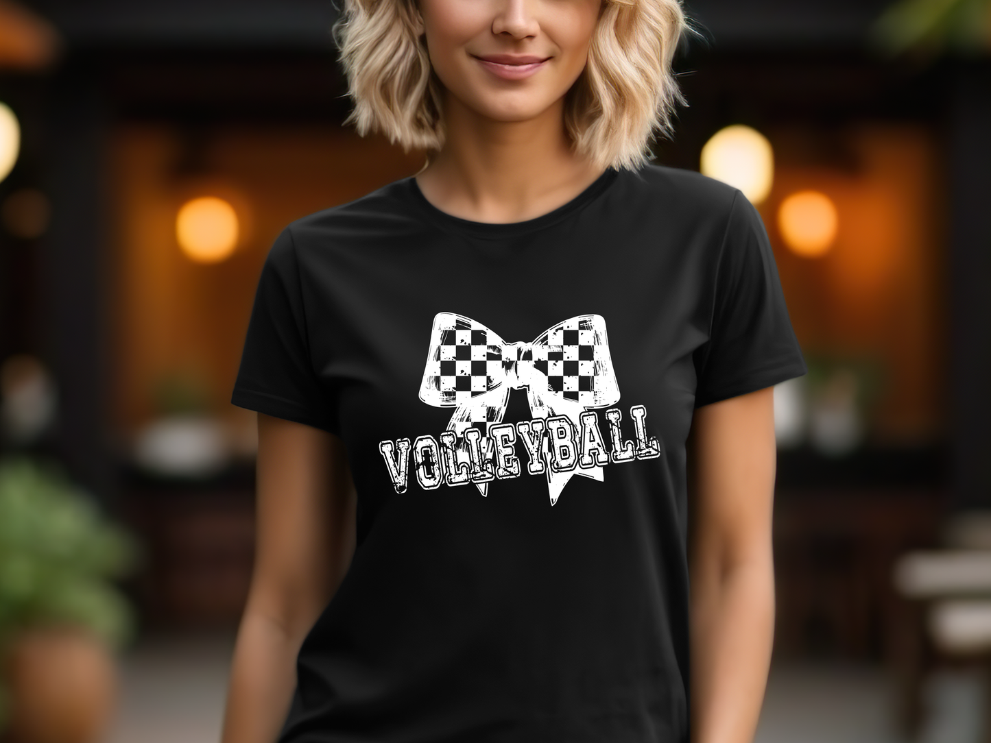 Checkered Coquette Volleyball Bow Tee – Cute & Sporty Game Day Style