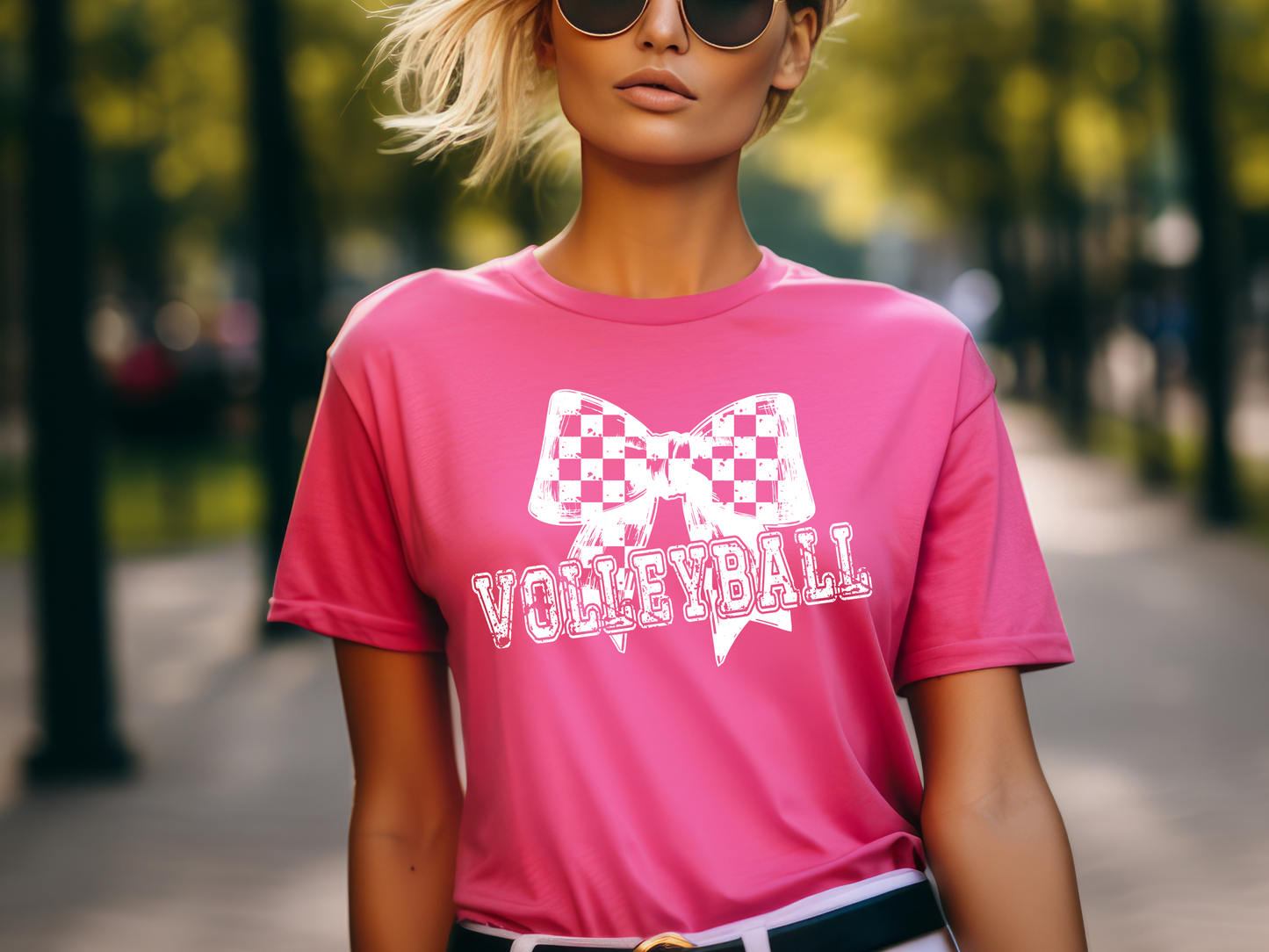 Checkered Coquette Volleyball Bow Tee – Cute & Sporty Game Day Style