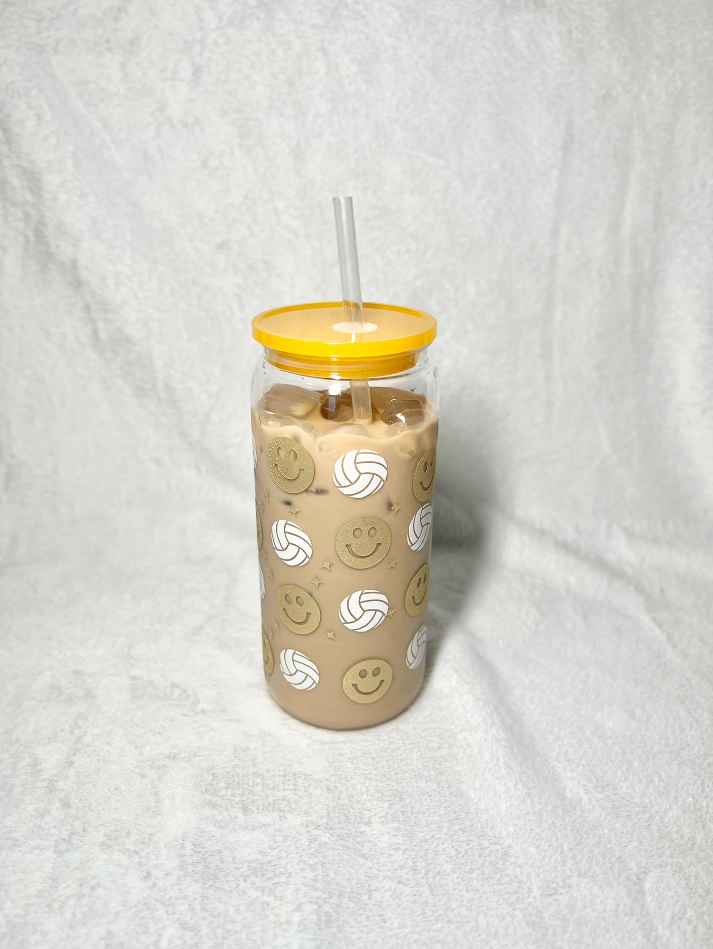Volleyball Smiley Acrylic Cup 20 oz. – Color Lids (Gold, Blue, Pink, Purple)