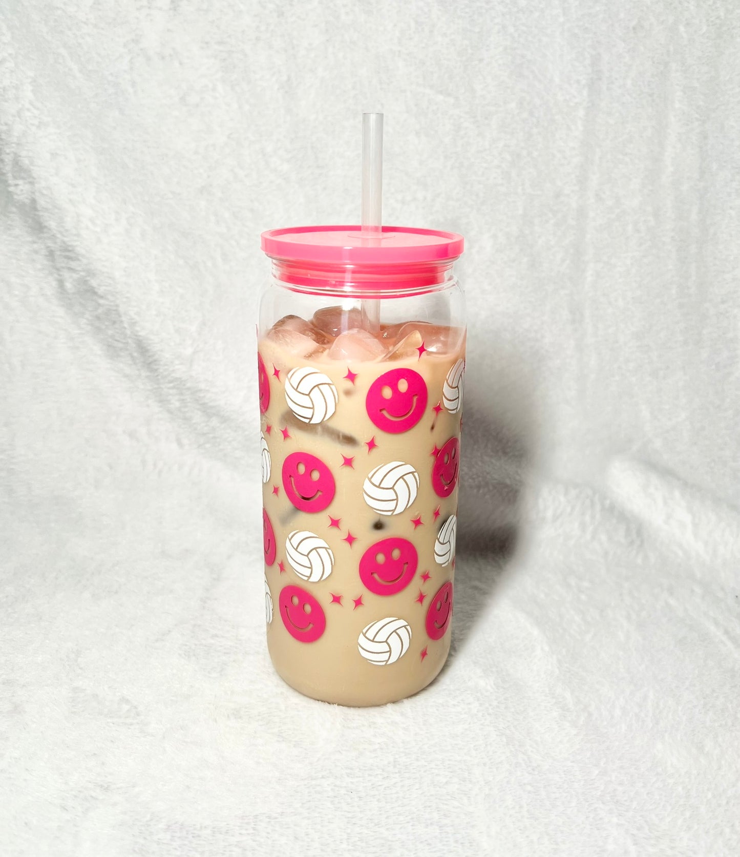 Volleyball Smiley Acrylic Cup 20 oz. – Color Lids (Gold, Blue, Pink, Purple)