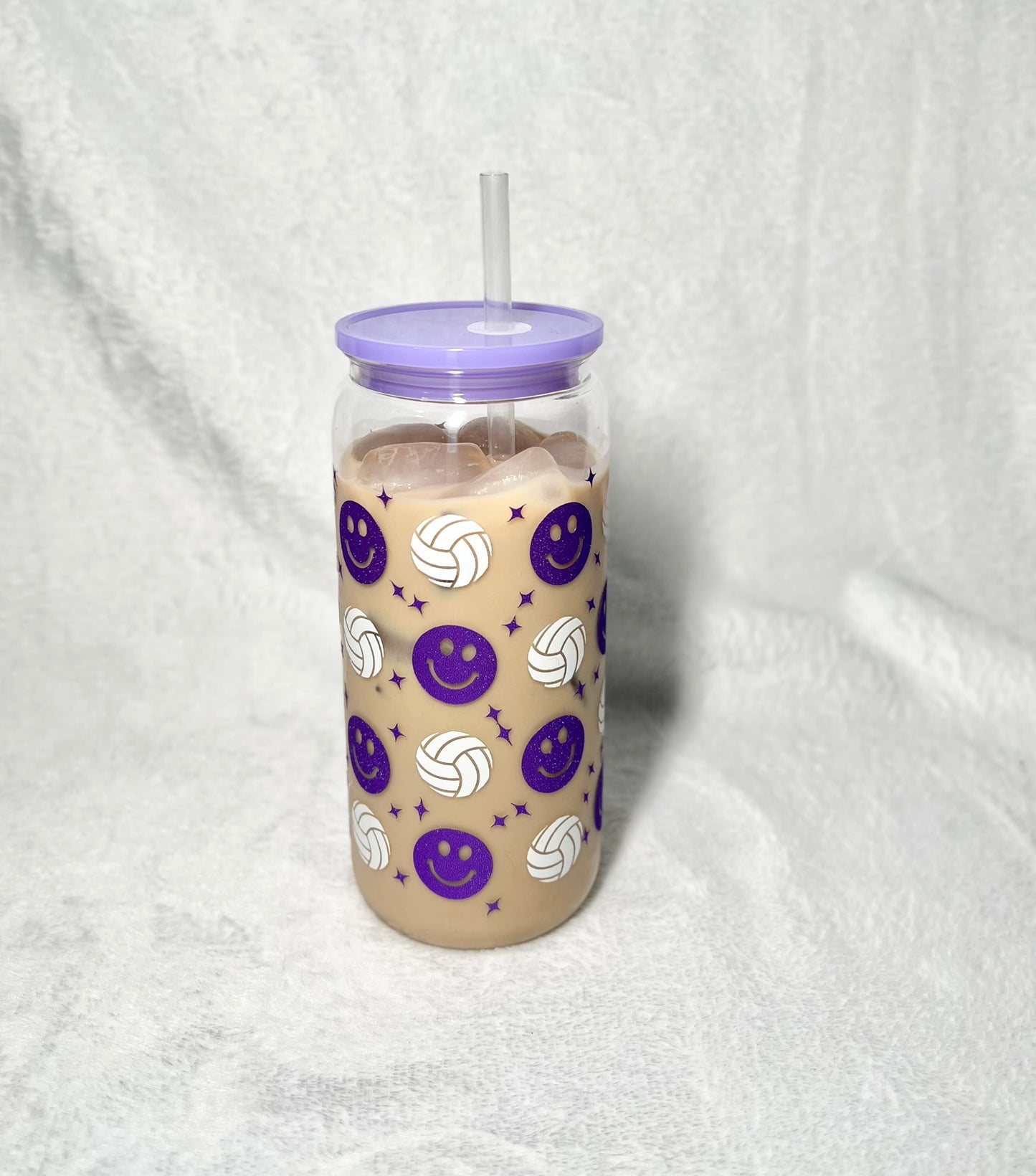 Volleyball Smiley Acrylic Cup 20 oz. – Color Lids (Gold, Blue, Pink, Purple)