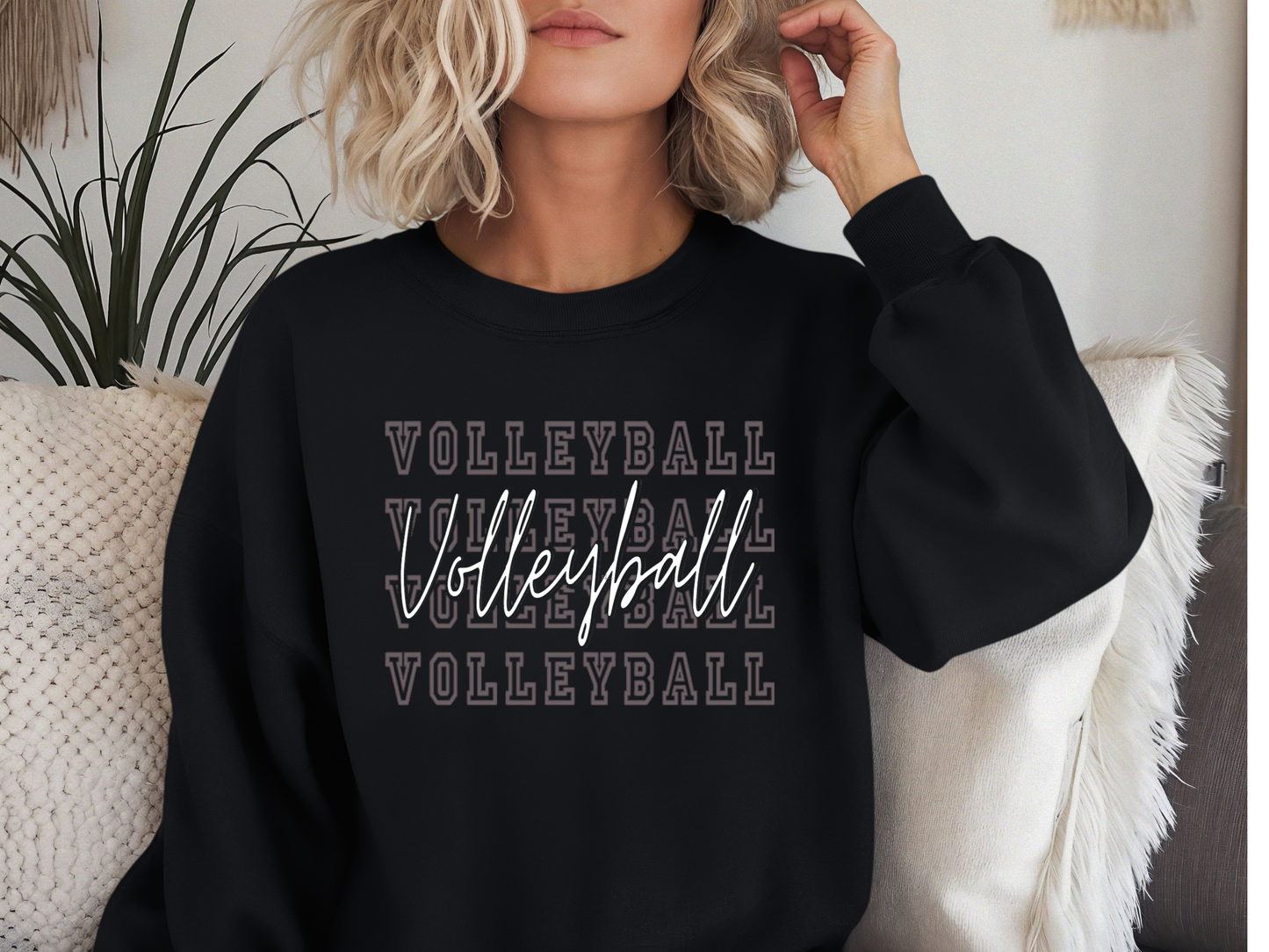 Puff Textured Volley Vibes Sweatshirt – Cozy Game Day Crew (Brown & Black)