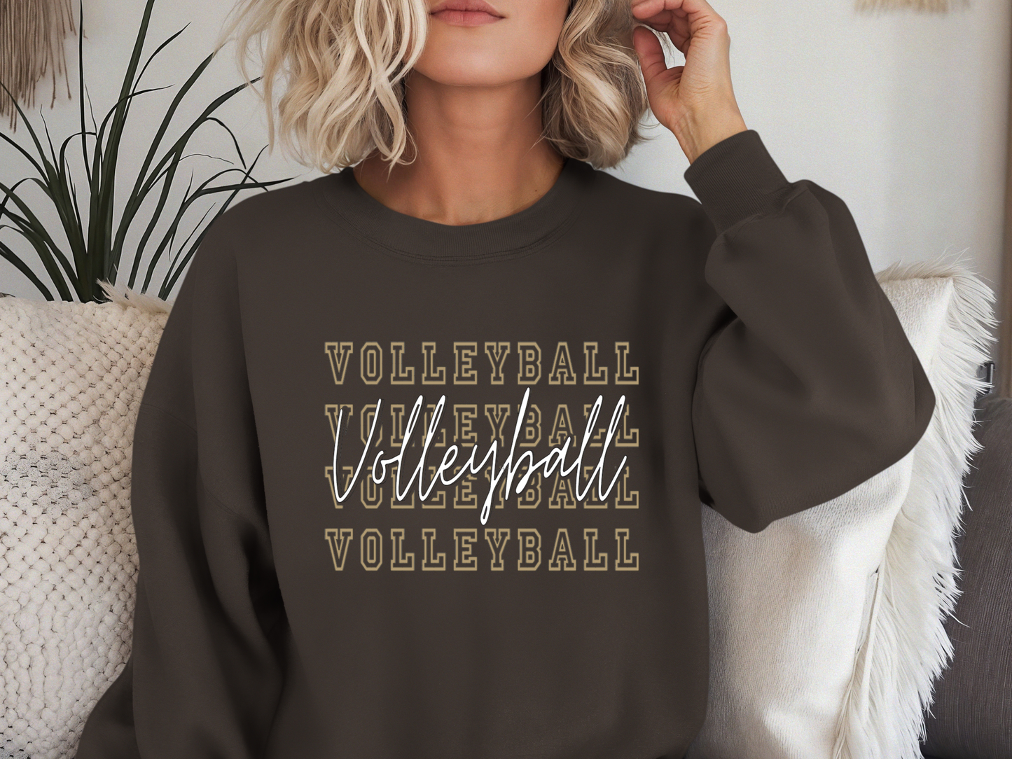 Puff Textured Volley Vibes Sweatshirt – Cozy Game Day Crew (Brown & Black)